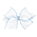 Wee Ones Girls' Classic Grosgrain Moonstitch Edge Hair Bow, No-Slip Hair Clip, Handmade, White with Millennium Blue, Small