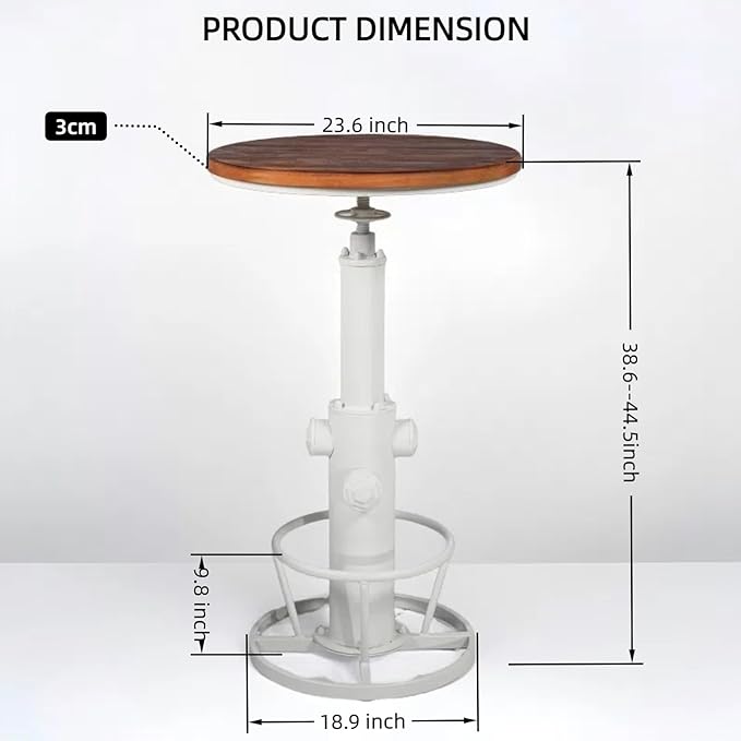Vintage Pub Table 38.6-44.5inch Height Adjustable Industrial High Bar Table in Home Kitchen Farmhouse Cafe Table for 2-3 People Swivel Wooden Top