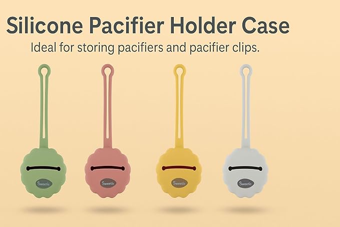 Sweetie Silicone Pacifier Holder Case, Pacifier Container Attaches to Diaper Bag & Stroller, Portable for Travel Outdoor Activities, Sun Flower, Lion Shape, 1 Piece (Pink)