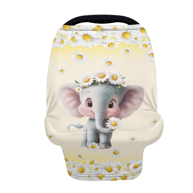 AFPANQZ Elephant Baby Car Seat Covers Cozy for Girls Boys Multifunctional Infant Car Seat Canopy Nursing Cover High Chair Cover Full Coverage Breathable Stretchy Lightweight