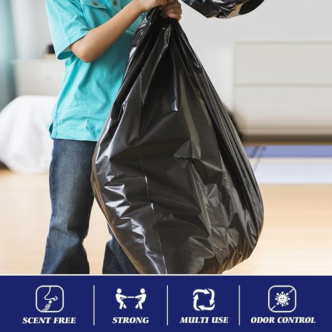 Teivio Large Black Trash Bags 64-65 Gallon 32 Counts Industrial Sturdy Garbage