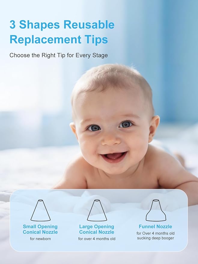 Nasal Aspirator Replacement Parts Compatible with GROWNSY, Watolt, X-Bosak Electric Nose Sucker for Baby & Toddlers, 6 Soft Silicone Tips with Suction Chamber & Storage Case