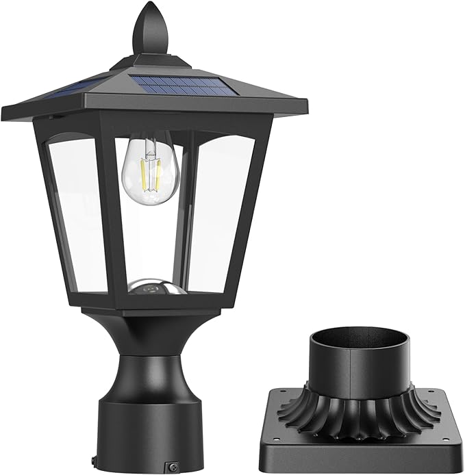 Solar Post Lights, 6000K Dusk to Dawn Solar Lamp Post Light with Pier Mount Base, Solar Post Lights Outdoor Waterproof for Garden Yard Landscape Pole Pillar, Outside Decorative Lamp(Cool White)