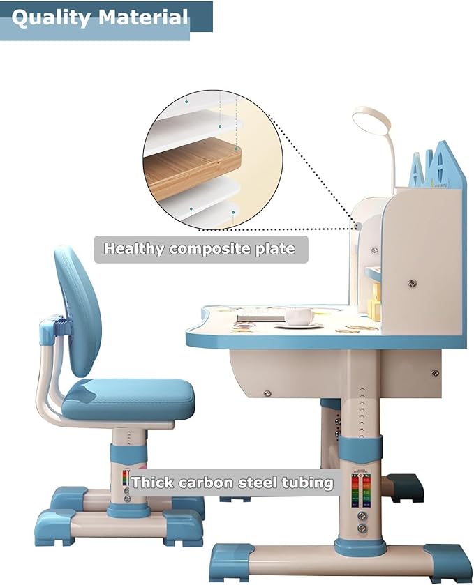 Kids' Table Chair Sets, Kids' Desks Chair, Children Study Desk Writing Table Computer Workstation With Large Storage Drawer And Bookshelf, Height Adjustable Kids Bedroom Furniture ( Color : Blue )