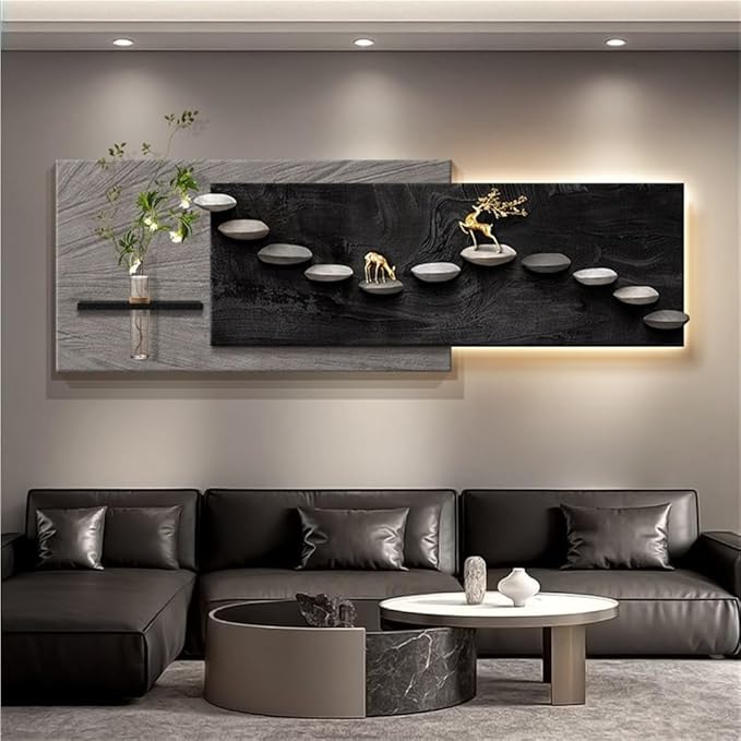 3D Sandstone Texture LED Wall Art with Vase, Plug-in Auspicious Modern Meditation Wall Hanging Sculpture, Minimalism Artwork Decor for Living Room Bedroom Meditation Space(C,100x33cm)