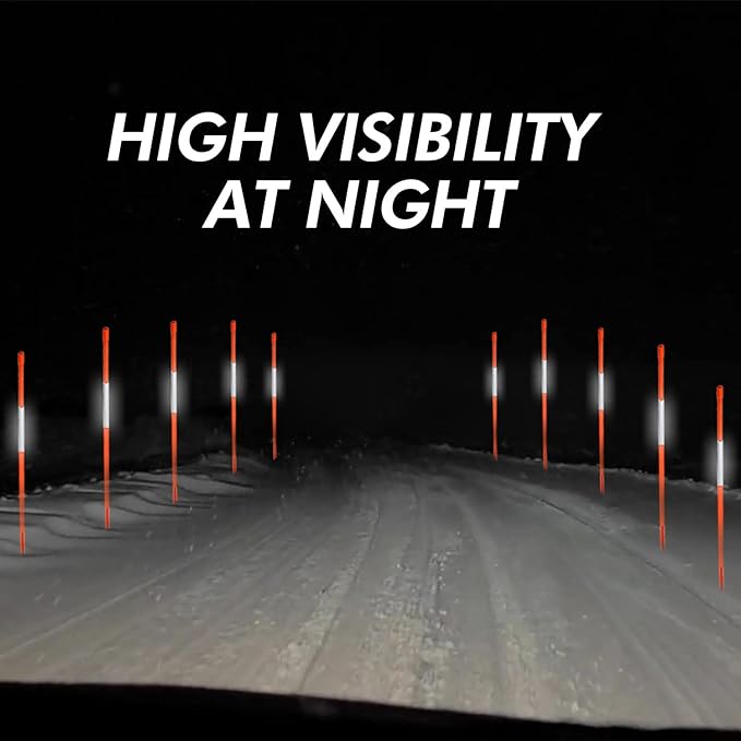 4ft Pro Snow Stakes - 48" x 5/16" Driveway Markers, Pointed Tip, Hy Viz Reflective Tape, Armor Cap (Choose Color/Quantity) (50, Blue)