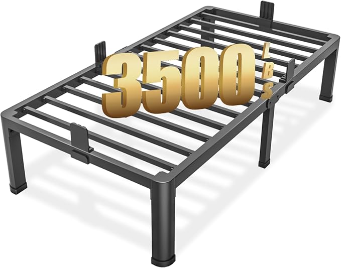 FUIOBYVV Twin Bed Frames with Round Corner Edge Legs 16 inch High 3500 lbs Heavy Duty Metal Platform Bed Frame Twin Size No Box Spring Needed/Non-Slip/Steel Slat Support/Noise Free