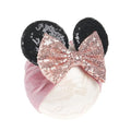 JIAHANG Baby Girl Mouse Ears Turban Headwrap with Sequin Bows, Wide Velvet Hairband, Hair Bow Headband for Newborn Toddler, kids, Party Supplies (oufen HW)