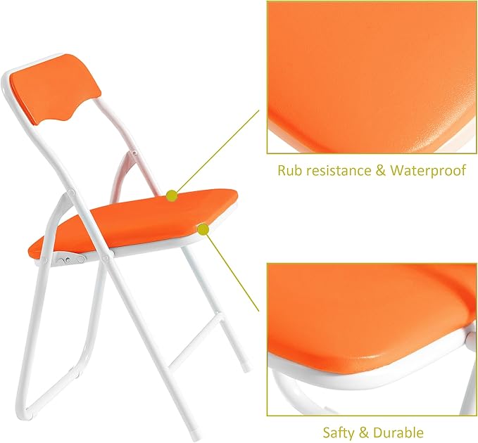 VECELO Kids Folding Activity Table and Chairs 5 Pcs Set, Portable, with Ultra Soft Padded Cushion, Orange