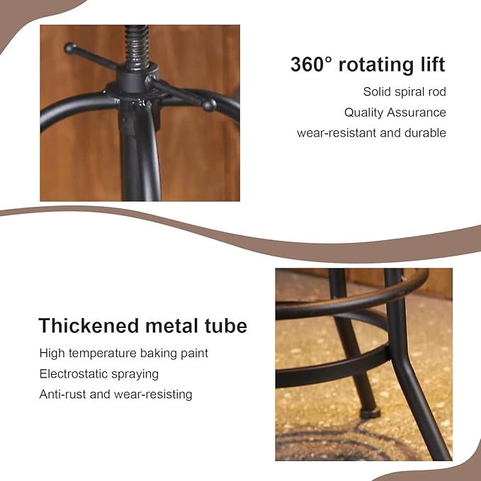 32 inch Vintage Industrial Bar Stool-Metal Wood Swivel Bar Stool-Retro Bar Height Stool-Counter Height Adjustable Kitchen Stools-Set of 2-Extra Tall Pub Height 26-32 Inch,Fully Welded(Black(2pcs))