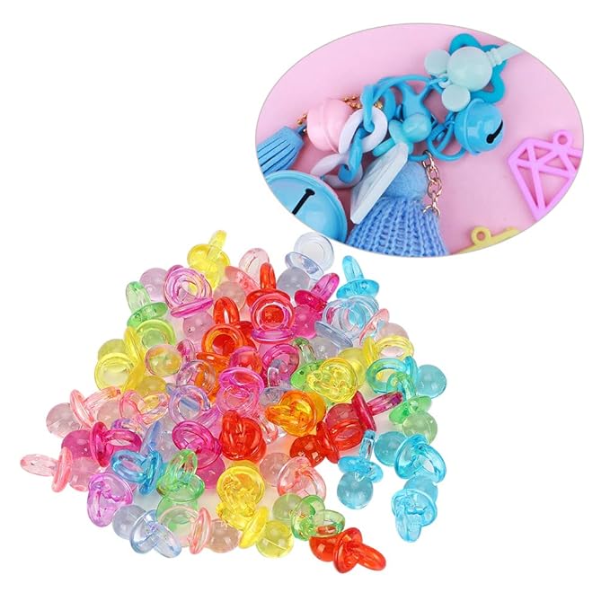 100Pcs Mini Pacifier, Acrylic Colorful Baby Pacifier Toys Baby Baptism Soothing Mini Color Toys for Baby Birthday Shower Party Decoration(Transparent Color Mixing)