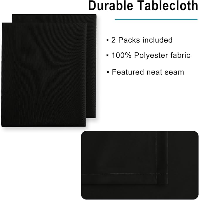 Hiasan 2 Pieces Black Tablecloth Square - Waterproof and Wrinklr Resistant Washable Polyester Fabric Table Cloth for Dining Room and Outdoor Use, 30 x 30 Inch