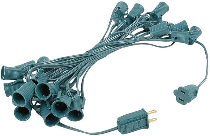 C9 Teal Outdoor Christmas Lights - 25 Foot Roofline & Patio String Lights - Green Wire