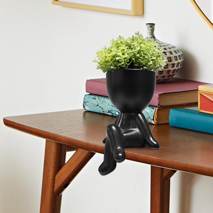 Zerzsy Small Fake Plants with Human-Shaped Pots Office Decor for Women and Men, Cute Faux Plants Indoor for Office or Home Decoration- Set of 1