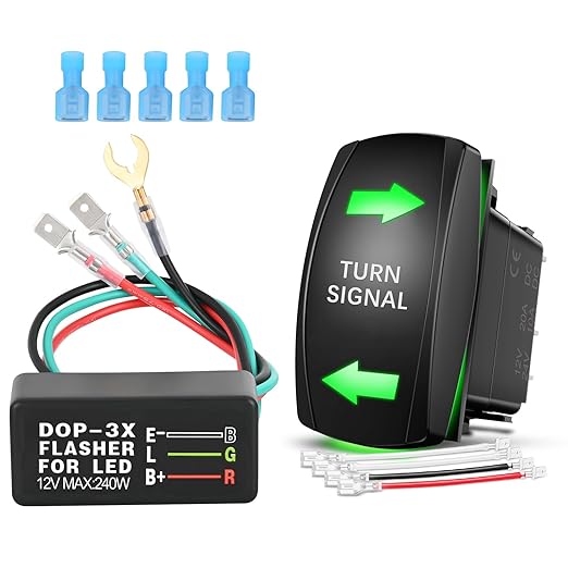 Nilight Turn Signal Switch with Flasher Relay Kit 4PIN ON Off ON Rocker Switches w/Green LED Laser Etched SPDT 12V 20A 24V 10A Jumper Wires for ATV UTV Tractor Motorcycle