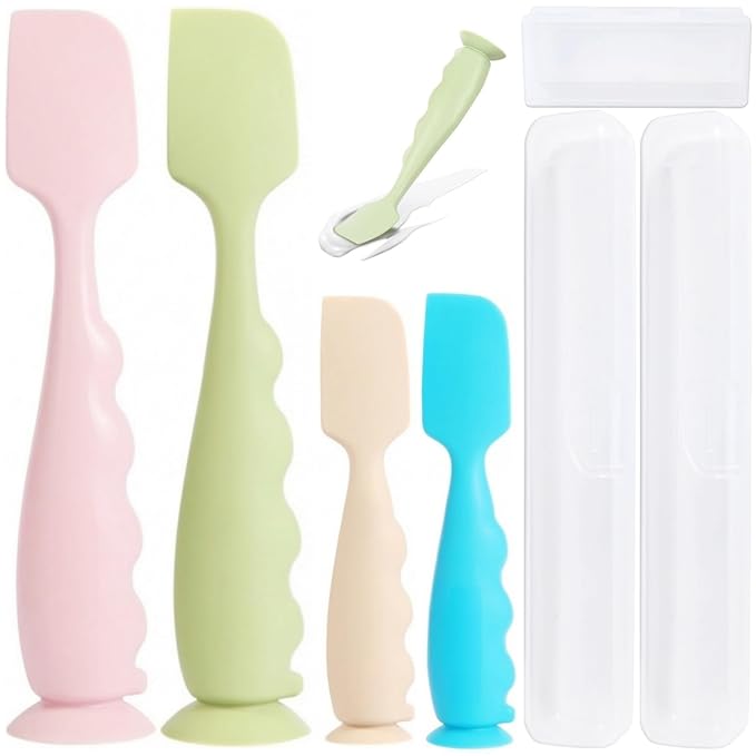Diaper Cream Spatula with Case, 4 Pack Soft Baby Butt Spatula baby diaper cream Applicator,Silicone Diaper Rash spatula,Butt Paste spatula Brush(2 Large 2 Small with 3 Case)