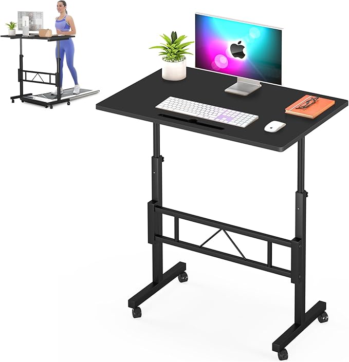 Klvied Small Standing Desk Adjustable Height for Sitting and Standing, Portable Laptop Table for Walking Pad (Black)