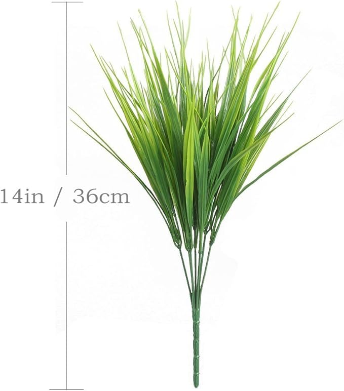 CATTREE Artificial Shrubs Bushes, Plastic Wheat Grass Green Leaves Fake Plants for Indoor Outdoor Home Garden Verandah Kitchen Office Wedding Arrangements Christmas Decoration 8 Pack