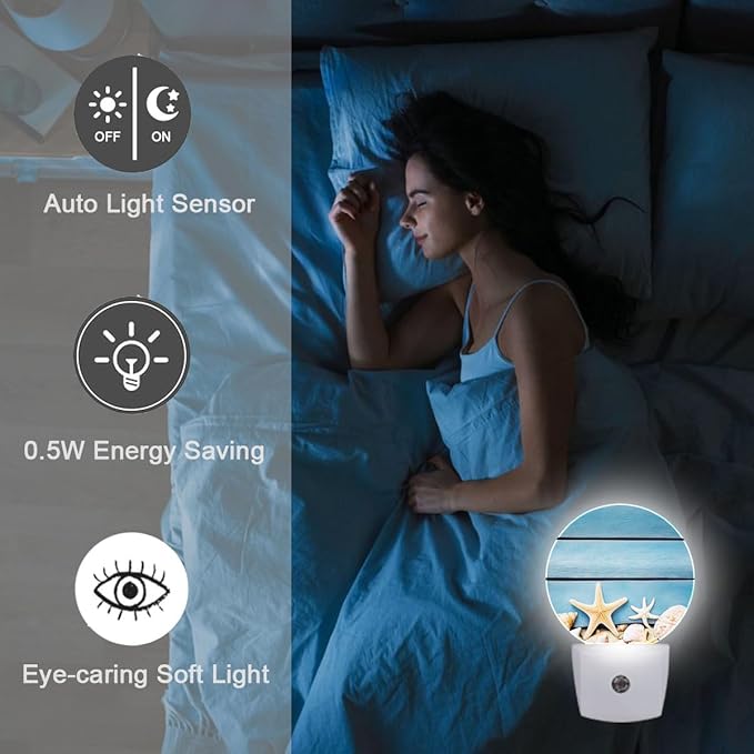 Nautical Blue Starfish Night Light Auto Sensor Led Dusk to Dawn Lamp Home Decor for Men Women
