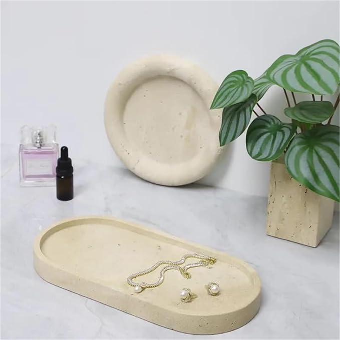 Modern Style Marble Tray Organizer - Modern Stone Decoration for Living Room, Dining Table, Office - Stylish Key and Jewelry Holder(Beige2)