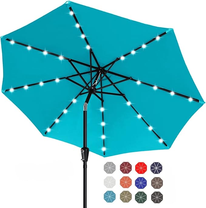 ABCCANOPY Durable Solar Led Patio Umbrellas with 32LED Lights 11FT (Turquoise)