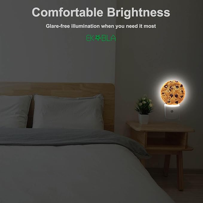 EKOBLA Cookie Plug-in Night Light, Chocolate Chip Cookie LED Nightlight for Kids, 0.5W Sleep Friendly for Stairway & Bedroom