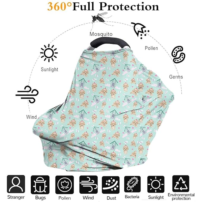 KIDVOVOU Baby Car Seat Cover Cow Sunflwers Print Elastic Shopping Cart Cover High Chair Cover Protector Breastfeeding Shawl