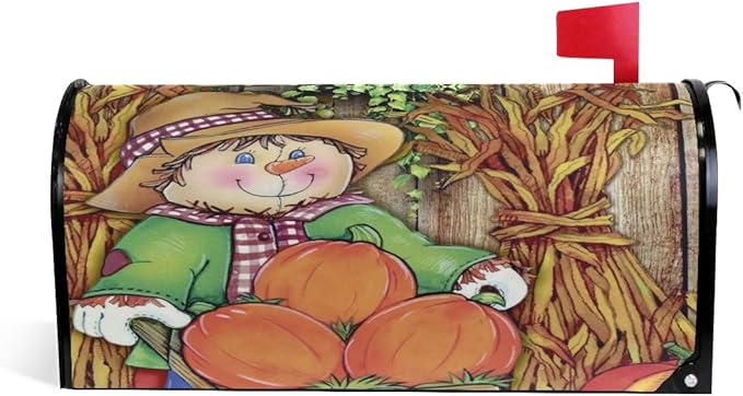 WOOR Harvest Fall Scarecrow Decorative Autumn Pumpkin Magnetic Mailbox Cover MailWraps Garden Yard Home Decor for Outside Oversized-25.5" x20.8"