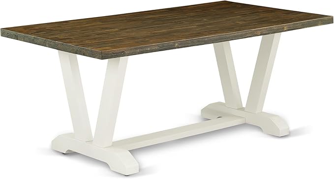 East West Furniture V077VE005-7 7 Piece Dining Room Furniture Set Consist of a Rectangle Dining Table with V-Legs and 6 Grey Linen Fabric Parsons Chairs, 40x72 Inch, Multi-Color