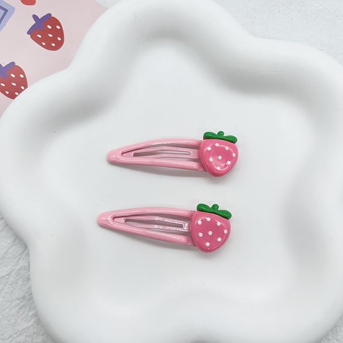 Strawberry Snap Clips Baby Girls Fruit Hair Bow Clips Strawberry Hair Ring Tie BBW24 (Set-D)