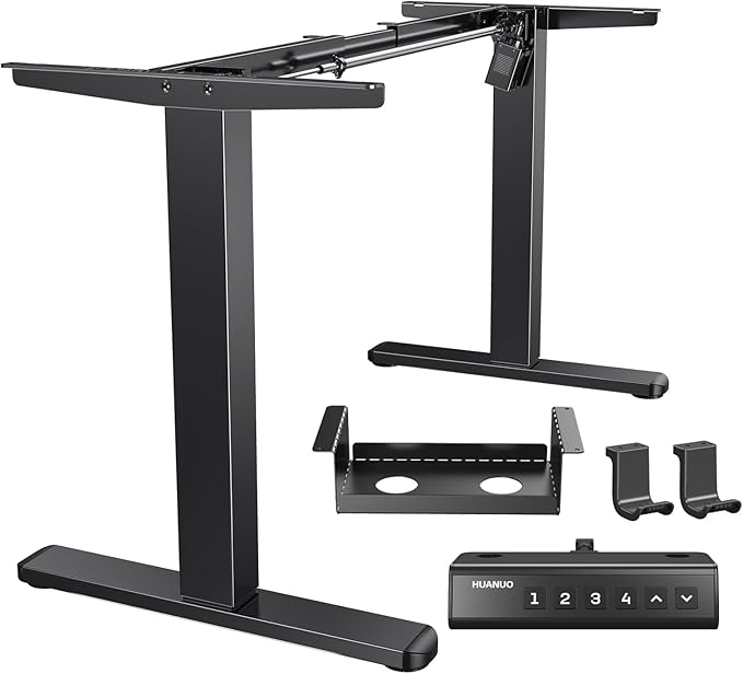 HUANUO Standing Desk Frame with 220lbs Powerful Brushless Motor, Thick T-Shaped Adjustable Desk Legs Made of Automotive-Grade Steel, for Max 75″ x 35″ Desktop, for Home Office, Black Frame Only