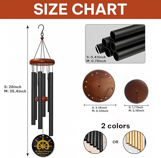 Personalized Nautical Memorial Wind Chime – “in Loving Memory” Custom Engraved Name & Years – Ship Wheel Design for Seafarers & Ocean Lovers – Outdoor Memorial Windchime Tribute for Loss of Loved One