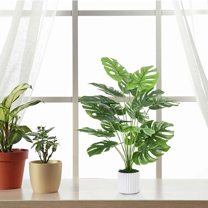 Guheake 28" Fake Plants Large, Artificial Monstera Faux Plants Indoor Tall for Floor Home Office Farmhouse Bedroom Decor
