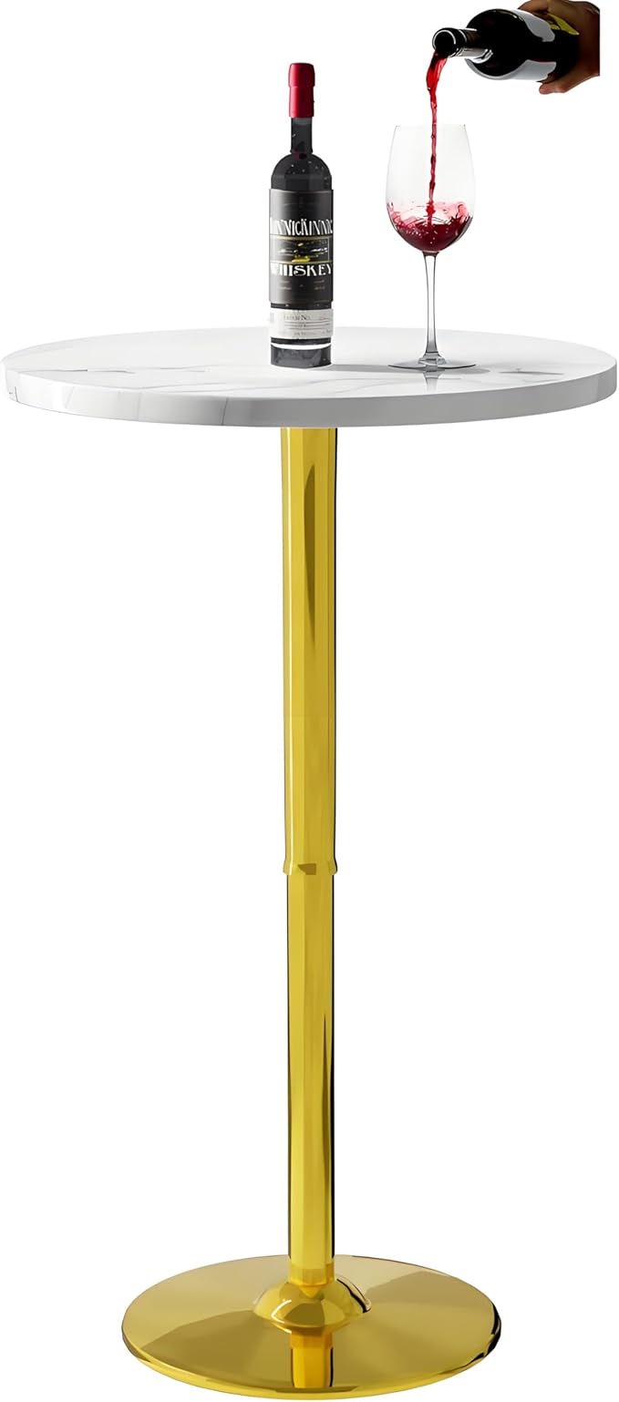 24'' Gold Bar Table Round Cocktail Table 39.1" Height Kitchen Dining Tables Modern Pub Tables with MDF Top, Gold Leg Base for Bar, Bistro, Caffee Top Table Tall