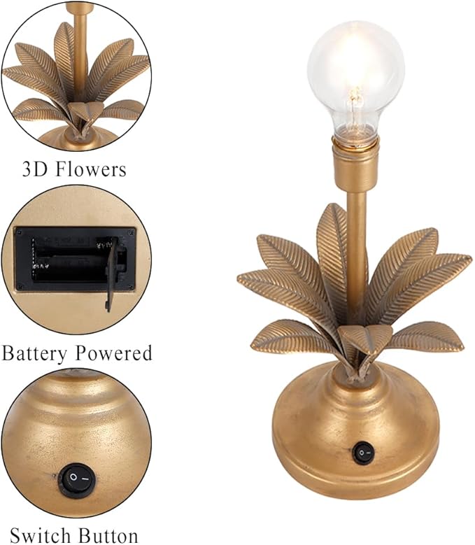 JHY DESIGN Battery Operated Lamp 13''H Vintage Decorative Night Lamp with LED Bulb Small Table Lamp for Bedroom Living Room Bedroom Kitchen Wedding Patio Home Decor(Antique Gold)