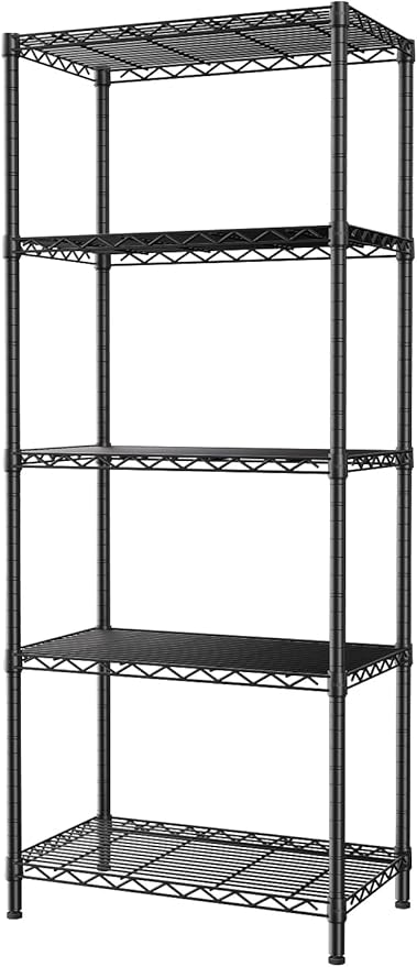SINGAYE 5 Tier Storage Shelves Wire Shelving Unit Shelve Metal Kitchen Laundry Room Organization Home Pantry Closet Bathroom Organizers Garage Rack Estantes para Cocina 14" D x 24" W x 59.5" H Black