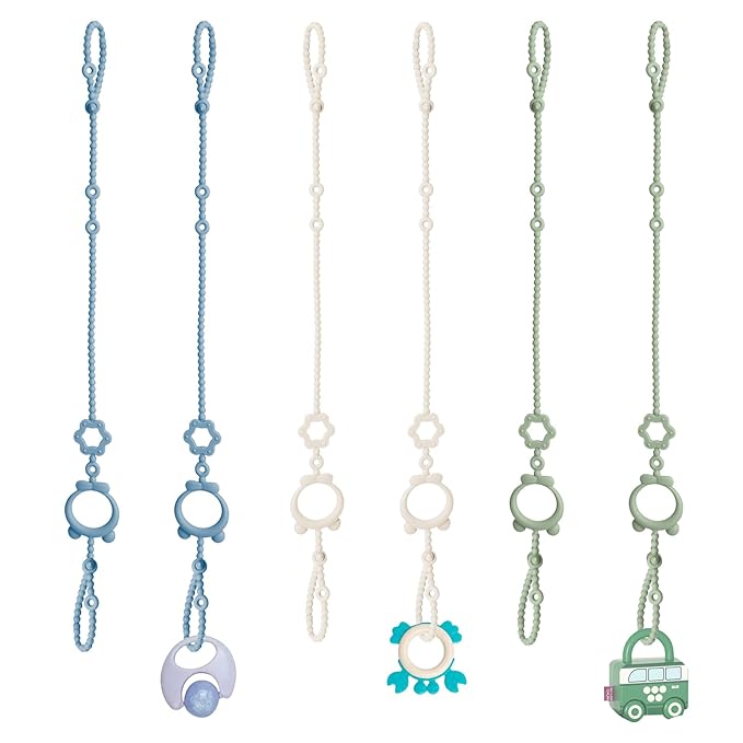 Toy Straps for Baby, 6pcs Adjustable Toy Holder for Stroller Accessories, Silicone Baby Tether Pacifier Clip, No Throw Baby Travel Essential Leash for High Chair, Car Seat, Baby Toy Clips