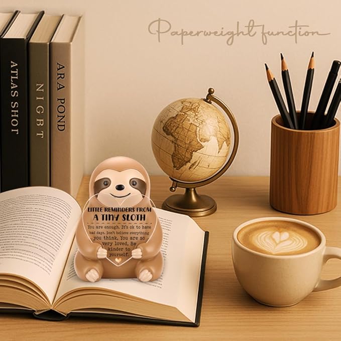 Sloth Figurine Gift, Resin Collectible Statue with Heart Acrylic Plaque, Positive Reminder Gifts for Women Men Friends, Birthday Christmas Stress Relief Ornament YSS1