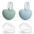 4PCS Pacifier Holder Case Set, 2pcs Silicone Portable Pacifier Pouch and 2pcs Transparent Pacifier Storage Container, Cute Heart Shape Pacifier Storage Case for Newborn Baby（Green&Blue）
