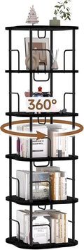 5-Tier Rotating Book Shelf, 360° Display Spinning Bookshelf Tower, Book Organizer, Floor Standing Bookcases for Small Space, Corner Book Shelf for Bedroom, Living Room, Study Room (Black)