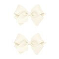 Wee Ones Girls 2 Pack Grosgrain Hair Bows with Plain Wrap Centre on a Wee Stay No Slip Clip, Small, Antique White