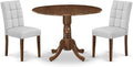 East West Furniture DLAS3-AWA-27 3 Piece Mid Century Modern Dining Set contain A Wood Table and 2 Light Gray Polyester Fabric Mid Century Modern Dining Chairs, Antique Walnut