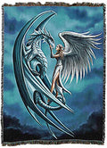 Pure Country Weavers Silverback Dragon with Angel XL Woven Blanket by Anne Stokes - Fantasy Gift Cotton Tapestry Throw - Made in The USA - 82" x 62" - color: Silverback, size: 82" x 62"
