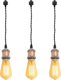 Kiven H-Type Wire Track Light Pendants, 39.4 Inch Cord Length Black Weave Rope, 3 Pack Decorative Pendant Light Industrial Factory Pendant Lamp 3 Pack,Bulb Not Included（Copper Red）