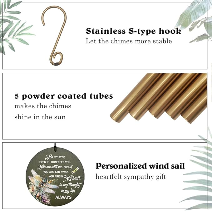 Personalized Memorial Wind Chimes, for Loss of Mom, Wind Chime Loss Loved One, in Loving Memory Personalized Wind Chime, Bereavement/Sympathy/Memorial Gifts for Remembrance, Product in USA