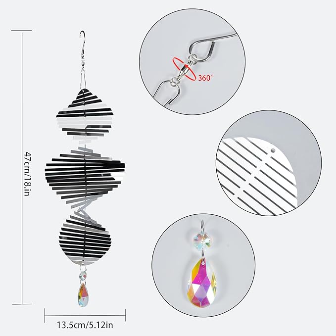 Wind Spinners Outdoor – Colorful Garden Wind Spinners & Yard Decorations, Outside Wind Chimes for Garden Decor, Birthday Gifts for Women (Helicoid-Silver, 7.8 inch)