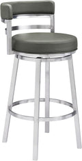 Armen Living Titana 26" Counter Height Swivel Grey Faux Leather and Brushed Stainless Steel Bar Stool