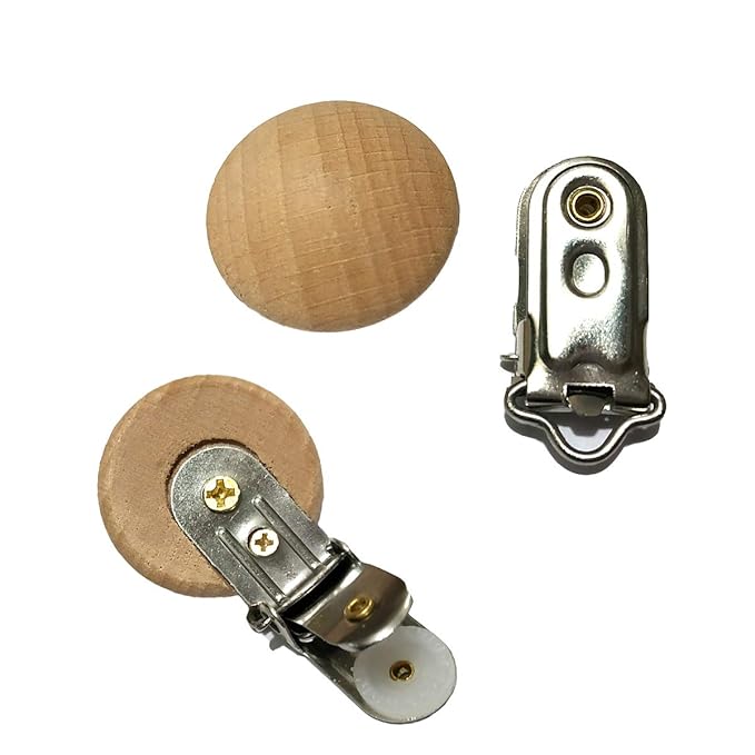 20pcs/lot Metal Wooden Pacifier Clips Solid Color Round Cute Soother Clasps Suspender Holders Clip DIY Wood Pacifier Chain Accessories (3cm 20pcs)