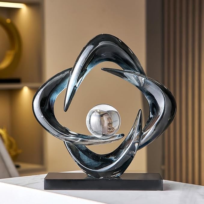 Abstract Art Sculpture, Resin Gold Decorative Statue, Modern White Ornaments for Living Room, Decorativas Modernas for Coffee Table/Entryway/Office Collectibles (Grey)