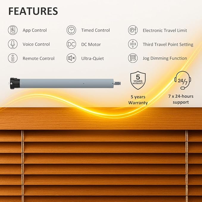 DC24V Tuya WiFi Smart Tubular Motor 45mm, Heavy Duty Motorized Roller Shade Kit, Automatic Awning Opener，Compatible with Amazon Alexa & Google Home (20 N.m for Φ60mm（2-3/8"） Octagonal Tube)